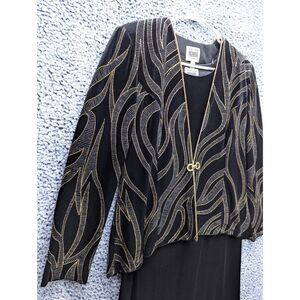 VTG R&M Richards Formal Dark Velvet Maxi Dress & Jacket Set Size 10 Gold Black